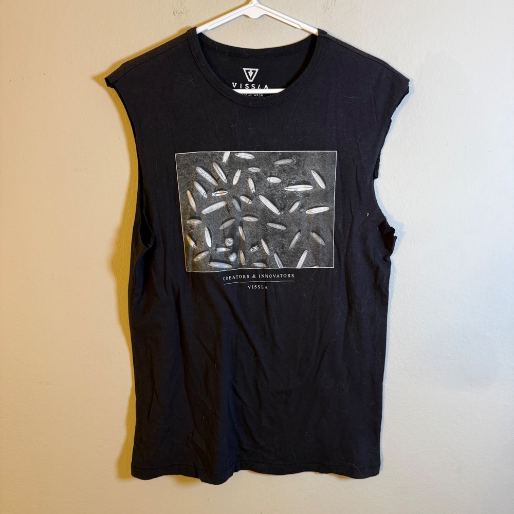 Vissla Creators & Innovators Mens Black Graphic Muscle Tee Tank Top Small‎